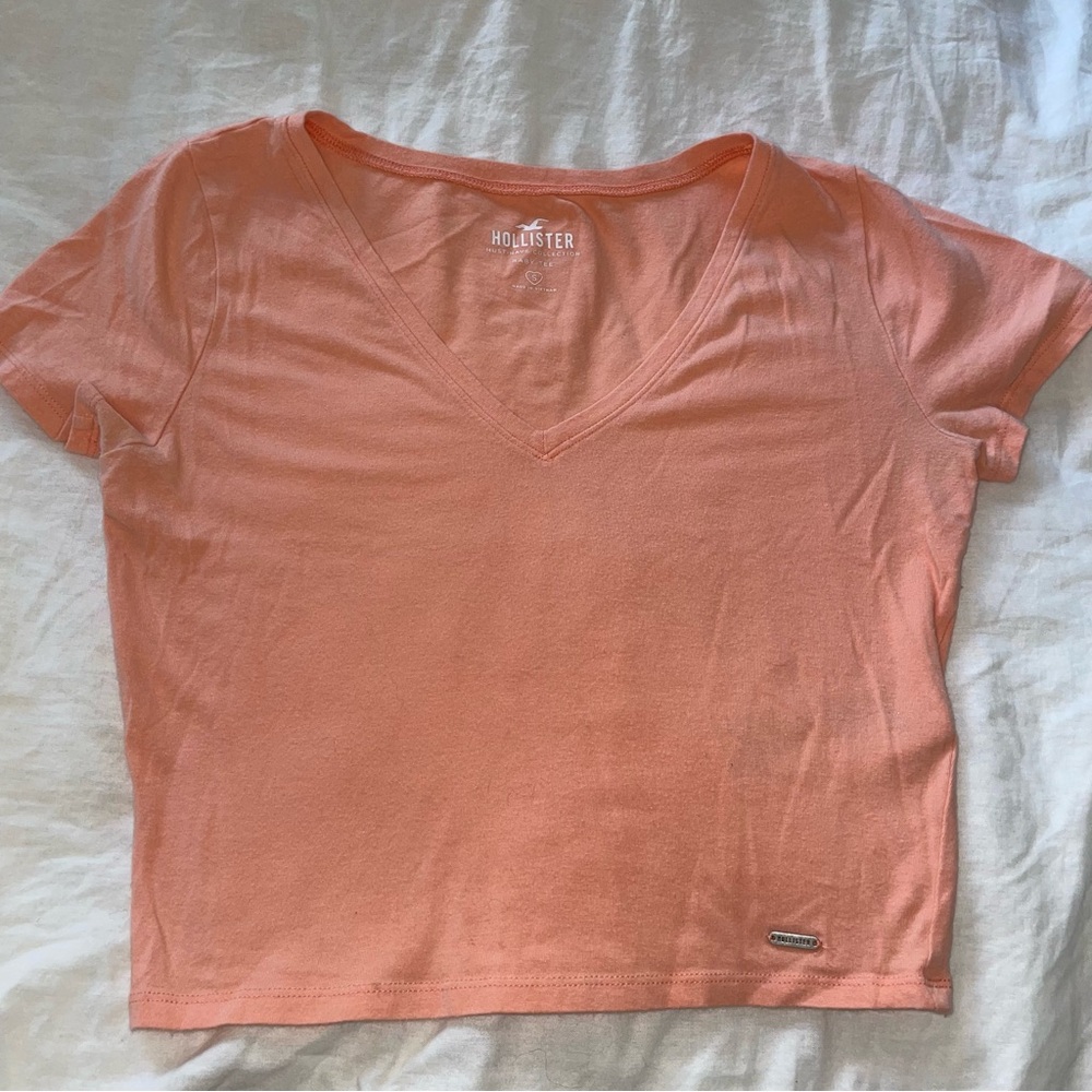 Hollister Women's Coral V-Neck Crop Top
